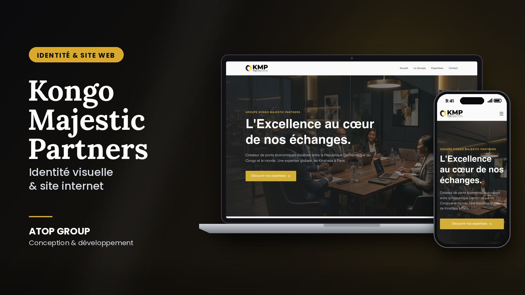 Site internet de Kongo Majestic Partners présenté sur ordinateur et smartphone