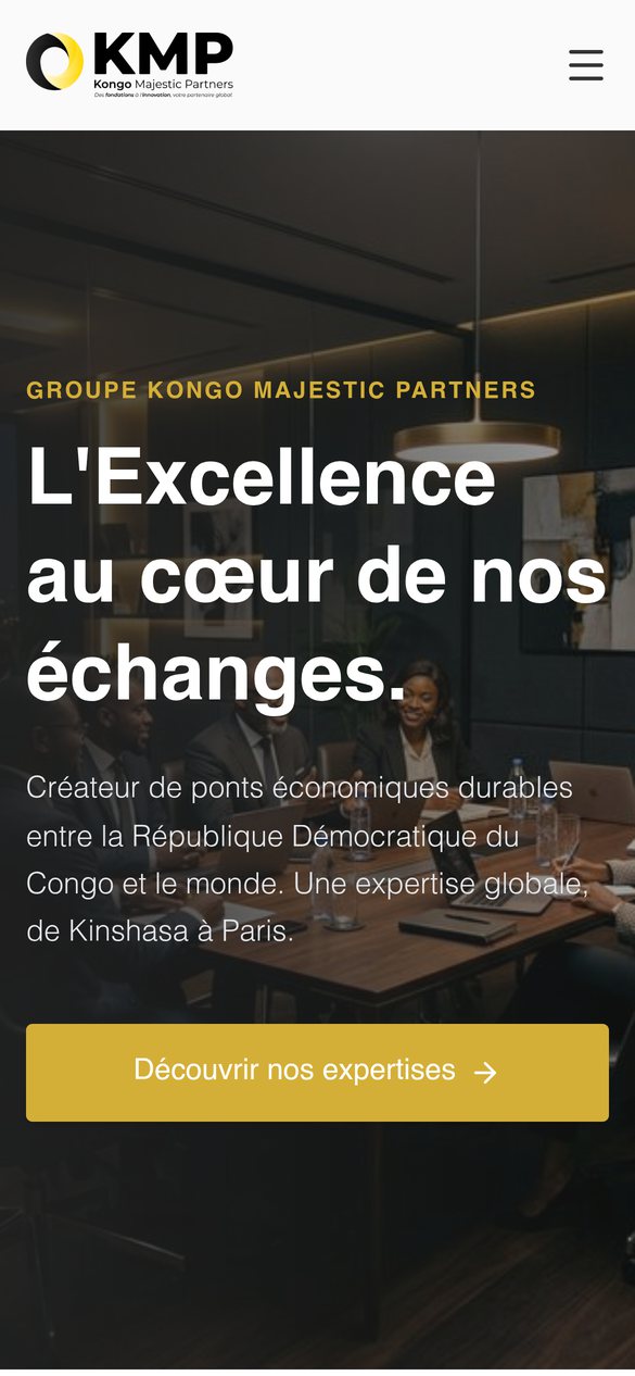 Page d'accueil du site Kongo Majestic Partners sur mobile