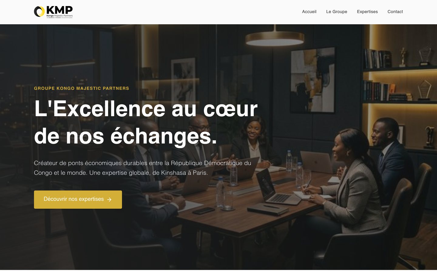 Page d'accueil du site Kongo Majestic Partners sur ordinateur
