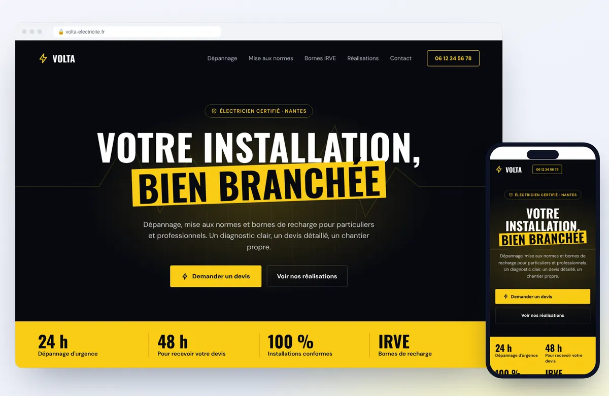 Exemple de site internet pour électricien