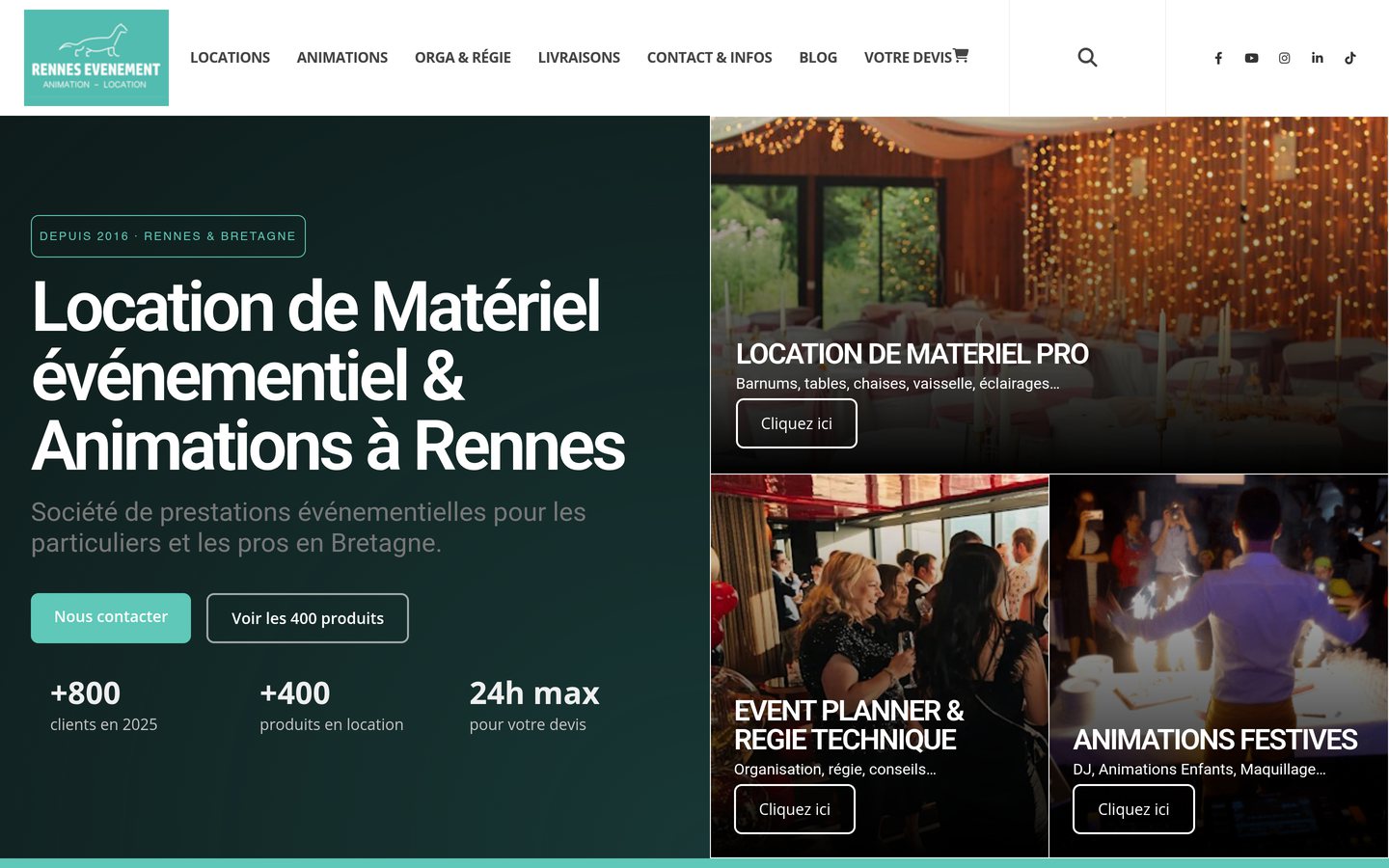 Page d'accueil du site Rennes Événement sur ordinateur